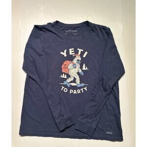 Life Is Good Crusher Shirt Womens L Blue Long Sleeve Yeti Ready To Party Tee